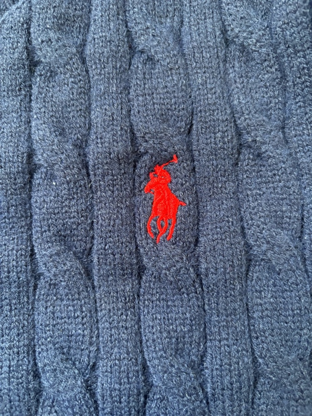 Ralph Lauren Navy Cable-Knit Crewneck Sweater with Red Pony - Picture 3 of 3